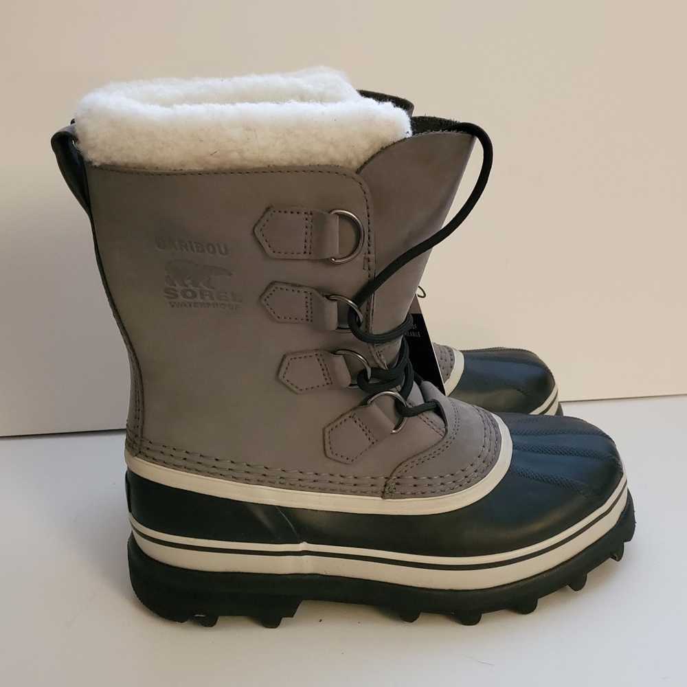 - Worn once. Sorel Caribou Gray Leather Winter Snow Boots